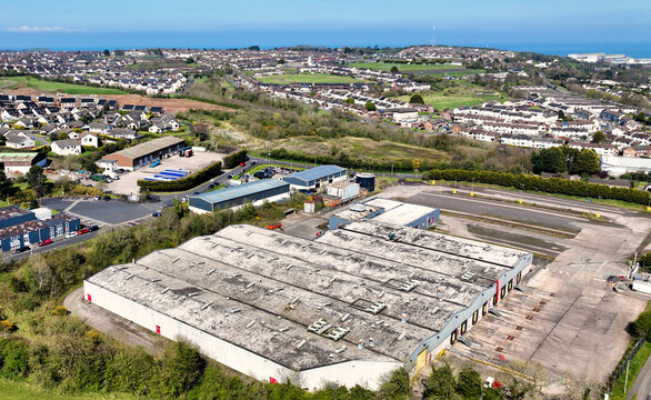 Aerial view of Caterpillar Ltd F G Wilson Engineering Larne Co Antrim Northern Ireland 04-04-23