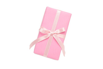 Pink gift box with ribbon isolated on white background