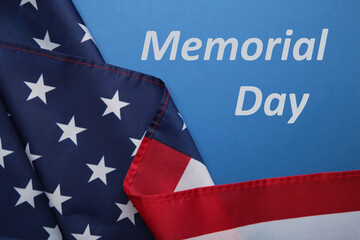USA Memorial day and Independence day concept, United States of America flag on blue background