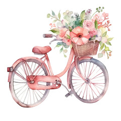 Fototapeta na wymiar Retro pink bicycle with flowers,Ai