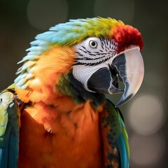 A close-up image of a macaw perched on a branch.