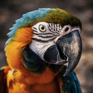 A close-up image of a macaw perched on a branch.