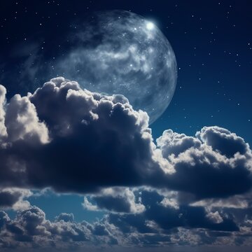 full moom on blue sky and clouds.