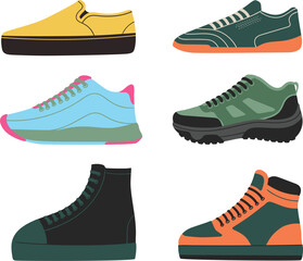 set of shoes vector. Set of sneakers. Vector illustration in flat style. Isolated on white background.