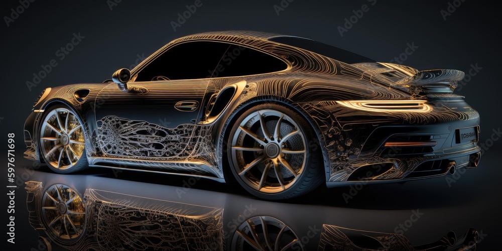 Poster structure design hologram of a sports car. superlative generative ai image.