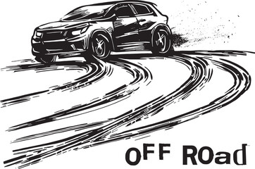drive a car off-road motorsport driving SUV off-road vector image black and white.