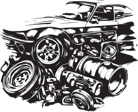 car and car parts, auto parts vector image black and white