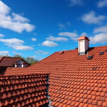 roof and chimney of house on sky background.