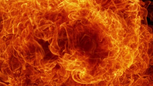 Super Slow Motion Shot of Fire Flame Explosion Towards Camera at 1000fps.
