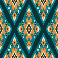 Ikat tribal Indian seamless pattern Ethnic Aztec fabric carpet mandala ornament native boho tribal textile Geometric African American oriental tranditional vector illustrations Embroidery style motif.