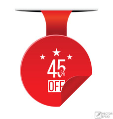45% off banner design. 45% off icon. Flat style vector illustration.