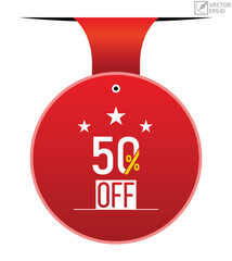50% off banner design. 50% off icon. Flat style vector illustration.