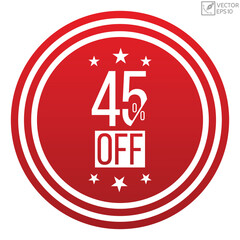 45% off banner design. 45% off icon. Flat style vector illustration.