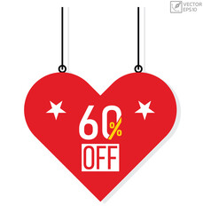 60% off banner design. 60% off icon. Flat style vector illustration.