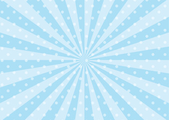 かわいいポップなドットの集中線　横　横長　青、水色