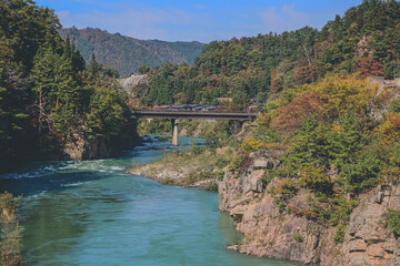 Fototapeta na wymiar 1 Nov 2013 Sho river, main river at Shirakawa village .