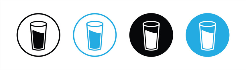 water glass icon set. line and flat icon symbol sign collections, vector illustration