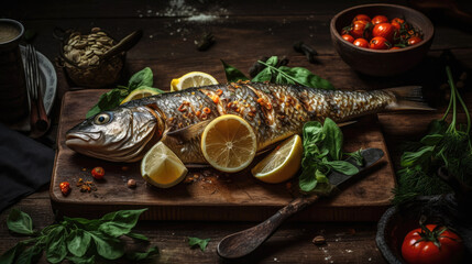 Tasty grilled fish dorado. Generative AI