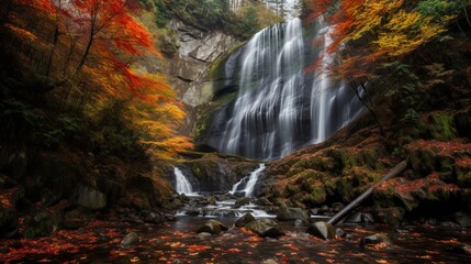 Fototapeta na wymiar Nature's Symphony: Nachi Falls Amidst Autumn Splendor