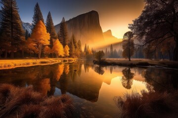 Sunrise over El Capitan Yosemite National Park, California, Stunning Scenic Landscape Wallpaper, Generative AI