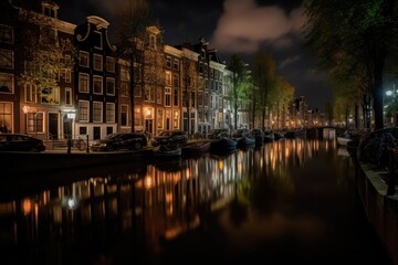Fototapeta premium The Amsterdam Canal Houses, Close up, Windows, Stunning Scenic Landscape Wallpaper, Generative AI