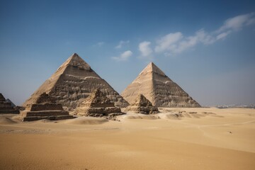 Obraz na płótnie Canvas Egyptian Pyramids in Egypt, Stunning Scenic Landscape Wallpaper, Generative AI