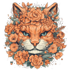 Illustration cat with flowers AI Generative