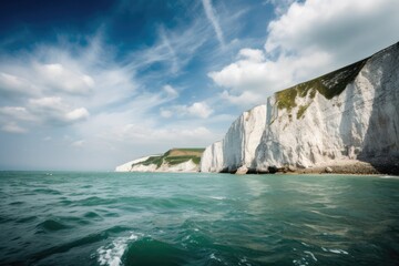 White Cliffs of Dover in English Channel, England, Stunning Scenic Landscape Wallpaper, Generative AI - obrazy, fototapety, plakaty