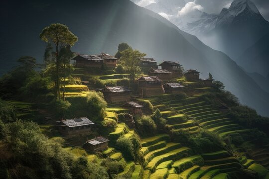 Terraced Farming in Southeast Asia, Machu Picchu, Stunning Scenic Landscape Wallpaper, Generative AI