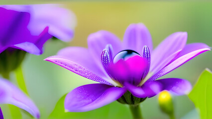 Beautiful Purple Flower Blooming With Water Droplet at The Center - AI Generative