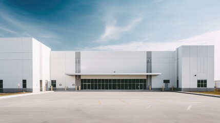 Modern white warehouse building with loading dock doors. Generative AI - obrazy, fototapety, plakaty