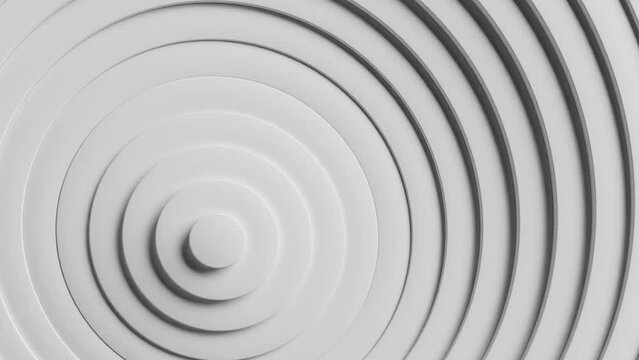 3D White Circles Pattern Seamless Loop. Ripple Effect. Abstract Background. 4K