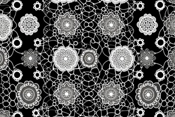 simple seamless lace themed pattern with black background, black and white pattern, black and white seamless pattern, black and white lace, seamless pattern with lace, lace pattern, Generative AI