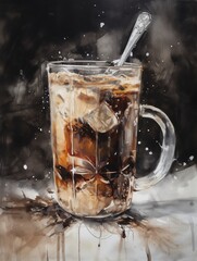 A glass of  ice coffee with milk and wirping cream.