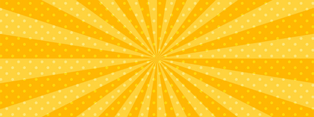 かわいいポップなドットの集中線　横　横長 　ワイド　オレンジ　黄色　