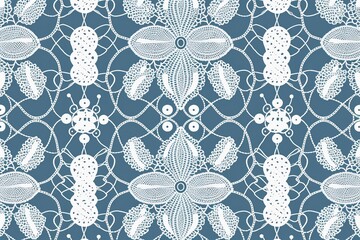 seamless lace themed pattern with Metallic Blue background, seamless pattern with lace, beautiful lace pattern, Generative AI