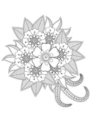 Art therapy coloring page.flowers for coloring page. A coloring page of monochrome flowers for an adult coloring book.Doodle art pattern.Vector doodle flowers in black and white.