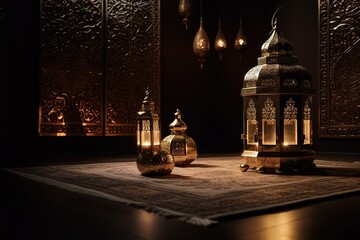golden glossy luxury miniature mosque ,generative AI