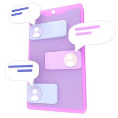 スマートフォンを使ったSNSメッセージによる男女の会話（3D立体バルーン）　ピンク