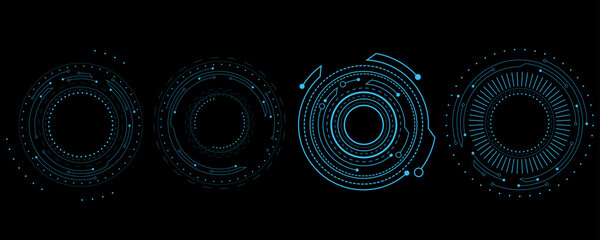 Set of sci-fi HUD rounds isolated on black background. Futuristic hi-tech elements for UI or GUI design. Vector illustration © sersupervector