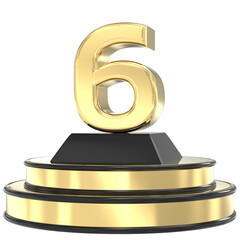 Number Top 6 Gold 3D Render