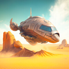 Fototapeta na wymiar spaceship flying over the desert generative AI