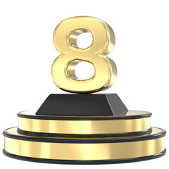 Number Top 8 Gold 3D Render
