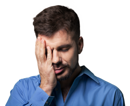 The desperate man with hand in face