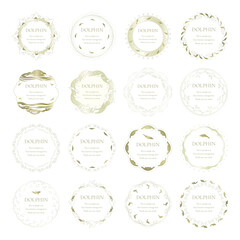 素材_フレームのセット_イルカをモチーフにした金色の飾り枠。高級感のある夏のイメージ