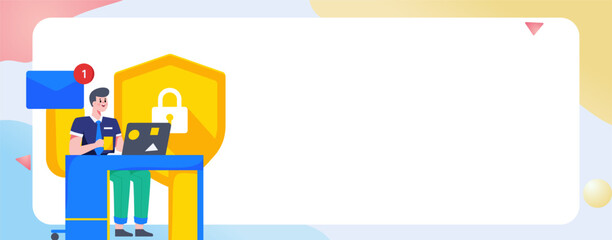 Business Network Security Character Flat Vector Concept Operation Hand Drawn Illustration
