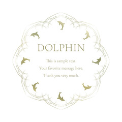素材_フレーム_イルカをモチーフにした金色の飾り枠。高級感のある夏のイメージ