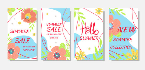 Set summer sale banners. Summer flowers and abstract shape