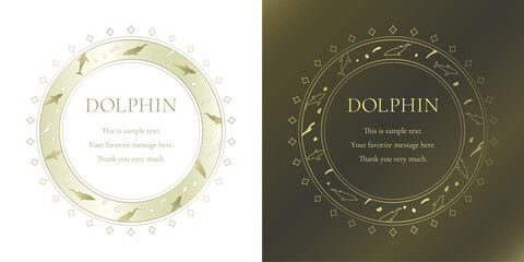 素材_フレームのセット_イルカをモチーフにした金色の飾り枠。高級感のある夏のイメージ