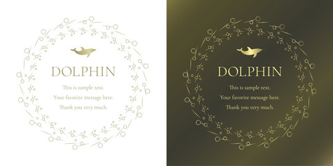 素材_フレームのセット_イルカをモチーフにした金色の飾り枠。高級感のある夏のイメージ